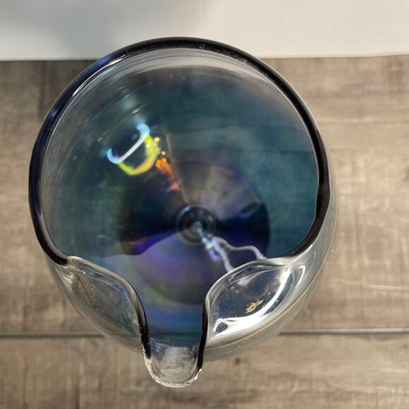 Rare Vintage MCM Blendo Blue Iridescent Brandy Snifter Pitcher With Gold Trim - Picture 5 of 8